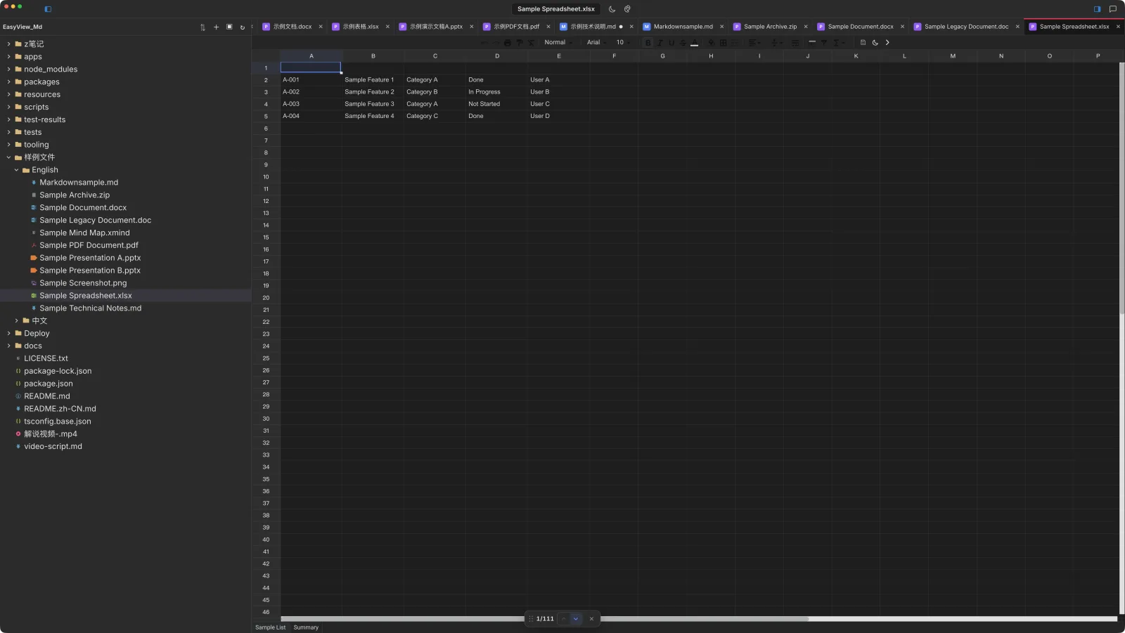 Editing an Excel spreadsheet in a tab