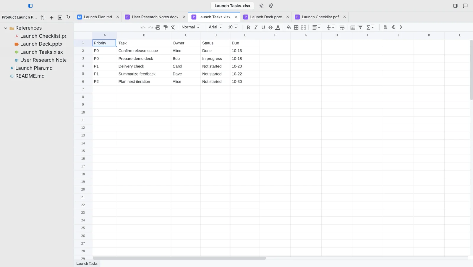Editing an Excel spreadsheet in an EasyView tab
