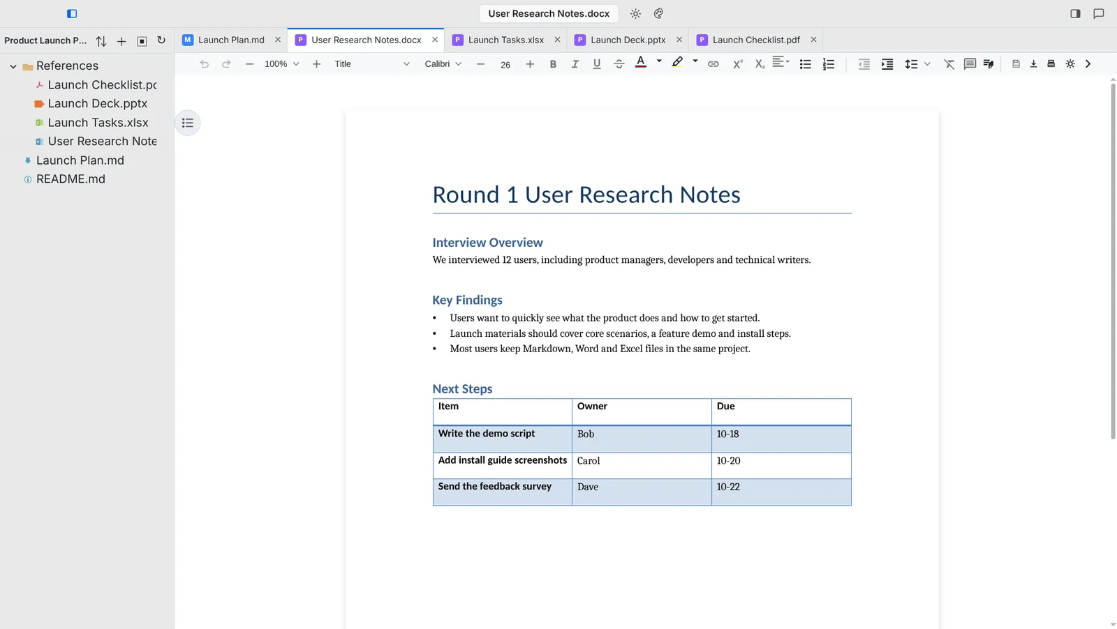 Editing a Word document in an EasyView tab